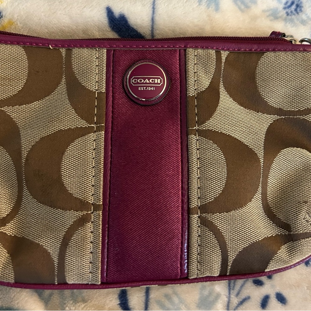 Coach Tan and Purple Signature Wristlet